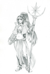 Size: 1200x1759 | Tagged: safe, artist:maytee, twilight sparkle, human, g4, absolute cleavage, book, breasts, cleavage, crossover, elf ears, female, grayscale, humanized, monochrome, pencil drawing, ragnarok online, sage, simple background, solo, staff, traditional art, white background