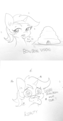 Size: 1362x2610 | Tagged: safe, artist:tjpones, lyra heartstrings, bee, insect, pony, unicorn, g4, bedroom eyes, bee sting, beehive, female, implied bon bon, implied lesbian, implied lyrabon, implied shipping, l.u.l.s., monochrome, shipping goggles, sketch, solo, sparkles, teary eyes, tongue out, traditional art