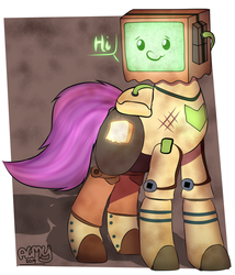 Size: 684x800 | Tagged: safe, artist:almond evergrow, oc, oc only, oc:paper bag, earth pony, pony, robot, robot pony, artificial intelligence, hello, hi, paper