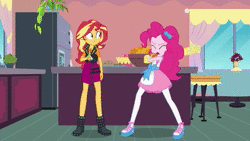 Size: 1280x720 | Tagged: safe, screencap, pinkie pie, sunset shimmer, equestria girls, equestria girls series, g4, holidays unwrapped, saving pinkie's pie, spoiler:eqg series (season 2), angry pinkie pie, animated, female, sound, timer, webm