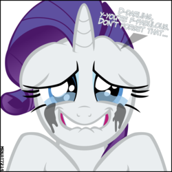 Size: 4000x4000 | Tagged: safe, artist:ace play, rarity, pony, unicorn, g4, ..., absurd resolution, crying, cute, daaaaaaaaaaaw, darling, dialogue, end of g4, end of ponies, fabulous, faic, feels, female, floppy ears, grin, happy, lip bite, looking at you, makeup, mare, marshmelodrama, mascara, mascarity, puppy dog eyes, raribetes, rarity being rarity, running makeup, sad smile, sadorable, simple background, smiling, smiling at you, solo, stuttering, talking to viewer, tears of joy, teary eyes, teeth, white background