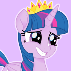 Size: 500x500 | Tagged: safe, artist:reapir, twilight sparkle, alicorn, pony, g4, my little pony: the movie, crown, female, grin, jewelry, mare, movie accurate, nervous, nervous smile, regalia, smiling, solo, twilight sparkle (alicorn)