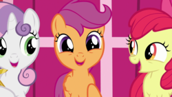 Size: 1920x1080 | Tagged: safe, screencap, apple bloom, scootaloo, sweetie belle, pony, g4, the last crusade, cute, cutealoo, cutie mark crusaders