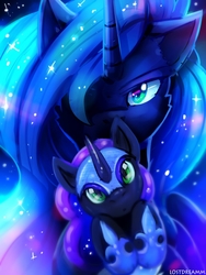 Size: 900x1200 | Tagged: safe, artist:lostdreamm, nightmare moon, princess luna, alicorn, pony, g4, cheek fluff, cute, duality, ethereal mane, female, filly, hair over one eye, hoof shoes, hooves to the chest, looking at you, mare, moonabetes, nicemare moon, nightmare woon