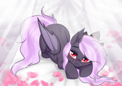 Size: 3465x2454 | Tagged: safe, alternate character, alternate version, artist:kim0508, artist:sparkling_light, part of a set, oc, oc only, oc:sak, bat pony, pony, vampire, vampony, bat pony oc, blushing, cute, fangs, female, goth, gothic, high res, looking at you, mare, red eyes, solo, ych result
