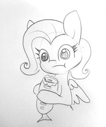 Size: 1440x1722 | Tagged: safe, artist:tjpones, fluttershy, fish, pegasus, pony, g4, dead, decapitated, female, food, mare, meat, ponies eating meat, ponies eating seafood, sandwich, seafood, simple background, solo, sudden realization, thousand yard stare, traditional art, white background