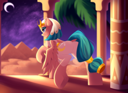 Size: 4444x3261 | Tagged: safe, artist:airiniblock, somnambula, pegasus, pony, g4, butt, crescent moon, featureless crotch, female, high res, mare, moon, night, plot, pyramid, scenery, solo