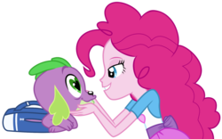 Size: 1768x1106 | Tagged: safe, pinkie pie, spike, dog, human, equestria girls, g4, caress, female, heart eyes, male, ship:pinkiespike, shipping, simple background, straight, transparent background, wingding eyes