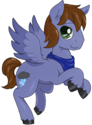 Size: 855x1163 | Tagged: safe, artist:t72b, derpibooru exclusive, oc, oc only, oc:pat thundersnow, pegasus, pony, 2020 community collab, derpibooru community collaboration, male, neckerchief, rearing, simple background, smiling, solo, stallion, transparent background