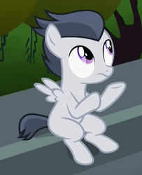 Size: 467x575 | Tagged: safe, screencap, rumble, pegasus, pony, g4, marks and recreation, colt, cropped, male, sitting, solo