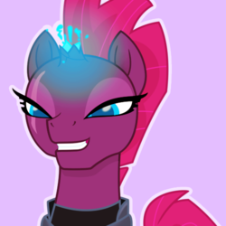 Size: 500x500 | Tagged: safe, artist:reapir, tempest shadow, pony, unicorn, g4, my little pony: the movie, broken horn, bust, eye scar, female, horn, lidded eyes, mare, movie accurate, scar, solo, sparking horn