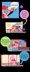 Size: 800x1900 | Tagged: safe, artist:footsam, pinkie pie, twilight sparkle, alicorn, earth pony, pony, ask pinkie pie and tornado, g4, colored, comic, cute, diapinkes, diorama, droste effect, female, flat colors, hoof hold, no catchlights, no pony, recursion, twilight sparkle (alicorn), twilight sparkle is not amused, unamused
