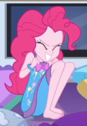 Size: 2100x3056 | Tagged: safe, screencap, pinkie pie, equestria girls, equestria girls series, g4, sunset's backstage pass!, spoiler:eqg series (season 2), barefoot, clothes, cropped, feet, female, high res, legs, nightgown, pajamas, sleeveless, solo, toes