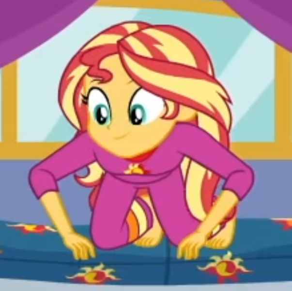2203197 - barefoot, clothes, cropped, equestria girls, equestria girls  series, feet, pajamas, safe, screencap, smiling, solo, spoiler:eqg series  (season 2), sunset's backstage pass!, sunset shimmer - Derpibooru