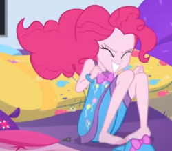 Size: 2100x1842 | Tagged: safe, screencap, pinkie pie, equestria girls, equestria girls specials, g4, my little pony equestria girls: better together, my little pony equestria girls: sunset's backstage pass, barefoot, clothes, cropped, feet, female, nightgown, pajamas, sleeveless, solo