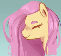 Size: 950x865 | Tagged: safe, artist:milky-rabbit, fluttershy, pegasus, pony, g4, beanbrows, bust, cute, eyebrows, eyes closed, female, gradient background, mare, portrait, shyabetes, smiling, solo