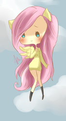 Size: 700x1289 | Tagged: safe, artist:aphriidott, fluttershy, human, g4, blushing, bottomless, clothes, cloud, cute, eared humanization, female, flying, humanized, partial nudity, shyabetes, sky, socks, solo, sweater, sweatershy, tailed humanization, winged humanization, wings