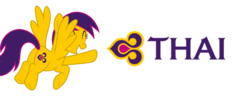 Size: 892x342 | Tagged: safe, artist:ponyrailartist, oc, oc:thaiairways, pegasus, pony, airline, eyes closed, pegasus oc, show accurate, simple background, transparent background