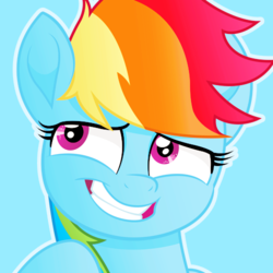 Size: 500x500 | Tagged: safe, artist:reapir, rainbow dash, pegasus, pony, g4, my little pony: the movie, bust, female, grin, mare, movie accurate, nervous, nervous smile, smiling, solo