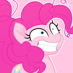 Size: 500x500 | Tagged: safe, artist:reapir, pinkie pie, earth pony, pony, g4, my little pony: the movie, bust, female, grin, mare, messy mane, movie accurate, smiling, solo, wide eyes