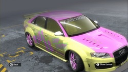 Size: 1280x720 | Tagged: safe, fluttershy, pony, g4, audi, audi a4, audi rs4, car, game screencap, itasha, need for speed, need for speed pro street, video game