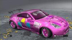 Size: 1280x720 | Tagged: safe, pinkie pie, g4, car, cutie mark, game screencap, itasha, need for speed, need for speed pro street, nissan, nissan 350z, video game