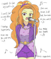 Size: 1968x2283 | Tagged: safe, artist:sumin6301, adagio dazzle, equestria girls, g4, clothes, digital art, female, hands behind back, lyrics, microphone, oasis (band), open mouth, simple background, singing, solo, song reference, text, white background