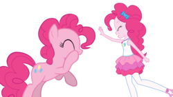 Size: 1920x1080 | Tagged: safe, artist:raindashesp, pinkie pie, human, pony, equestria girls, g4, clothes, female, geode of sugar bombs, human ponidox, magical geodes, mare, pantyhose, self paradox, self ponidox, simple background, sleeveless, tank top, transparent background