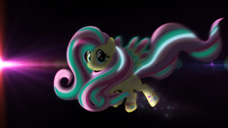 Size: 3840x2160 | Tagged: safe, artist:bastbrushie, fluttershy, pony, g4, female, high res, lens flare, pink, rainbow power, solo, stars, wings