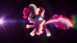 Size: 3840x2160 | Tagged: safe, artist:bastbrushie, pinkie pie, earth pony, pony, g4, female, high res, lens flare, pink, rainbow power, solo, stars