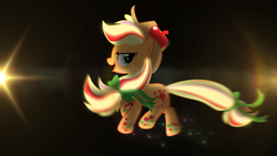 Size: 3840x2160 | Tagged: safe, artist:bastbrushie, applejack, earth pony, pony, g4, female, food, high res, lens flare, light, orange, rainbow power, solo, stars