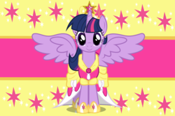 Size: 1200x800 | Tagged: safe, artist:luuandherdraws, twilight sparkle, alicorn, pony, g4, big crown thingy, clothes, coronation dress, dress, element of magic, female, jewelry, regalia, solo, twilight sparkle (alicorn)