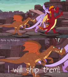 Size: 1277x1450 | Tagged: safe, edit, edited screencap, editor:melisareb, screencap, barry, garble, prominence, rarity, twilight sparkle, alicorn, dragon, pony, g4, gauntlet of fire, dragoness, female, meme, shipping, twilight sparkle (alicorn)