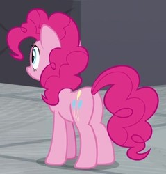 Size: 409x428 | Tagged: safe, screencap, pinkie pie, earth pony, pony, g4, the last laugh, balloonbutt, butt, cropped, female, mare, plot, rear view, solo