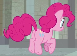 Size: 1122x817 | Tagged: safe, screencap, pinkie pie, earth pony, pony, g4, the last laugh, balloonbutt, butt, cropped, female, mare, plot, rear view, solo