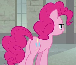 Size: 941x812 | Tagged: safe, screencap, pinkie pie, earth pony, pony, g4, the last laugh, balloonbutt, butt, cropped, female, mare, plot, rear view, solo