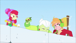 Size: 1920x1080 | Tagged: safe, screencap, apple bloom, big macintosh, granny smith, pinkie pie, sunset shimmer, equestria girls, equestria girls specials, g4, my little pony equestria girls: better together, my little pony equestria girls: holidays unwrapped, saving pinkie's pie, animated, apple bloom's bow, apple cider, bow, brother and sister, clothes, earmuffs, female, flag, hair bow, jacket, male, outdoors, ramekin, siblings, snow, snow fort, snowball, snowball fight, souffle, sound, webm, winter hat, winter jacket, winter outfit