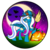 Size: 2274x2268 | Tagged: safe, artist:mlp-l-master, oc, oc:fleurbelle, alicorn, bat, pony, alicorn oc, broom, female, grin, halloween, hat, high res, holiday, horn, mare, moon, pumpkin, smiling, solo, witch hat, yellow eyes