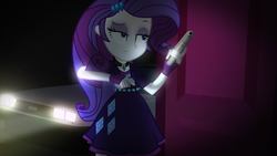 Size: 3840x2160 | Tagged: safe, artist:bastbrushie, artist:mixiepie, rarity, equestria girls, g4, delorean, door, female, gun, gun magazine, handgun, high res, hotline miami, pistol, retro, solo, weapon