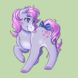 Size: 6000x6000 | Tagged: safe, artist:faline-art, snuzzle, earth pony, pony, g1, blushing, bow, cute, female, green background, mare, simple background, snuzzlebetes, solo, tail bow