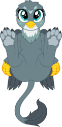 Size: 6400x13118 | Tagged: safe, alternate version, artist:dailevy, artist:parclytaxel, part of a set, gabby, griffon, g4, .svg available, absurd resolution, colored, explicit source, featureless crotch, female, looking at you, on back, paw pads, paws, simple background, solo, transparent background, underpaw, vector