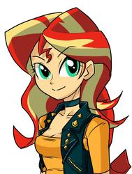 Size: 800x1061 | Tagged: safe, artist:zukicure5gogo, sunset shimmer, equestria girls, g4, clothes, female, jacket, leather jacket, looking at you, solo
