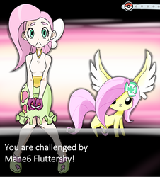 Size: 800x886 | Tagged: safe, artist:zukicure5gogo, fluttershy, human, g4, bow, clothes, cute, female, humanized, looking at you, poké ball, pokémon, shoes, skirt, socks