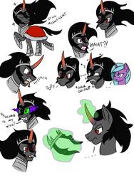 Size: 774x1032 | Tagged: safe, artist:thescornfulreptilian, idw, king sombra, radiant hope, pony, umbrum, g4, spoiler:comic, i can't believe it's not idw, male, sideburns, sketch, sombra eyes