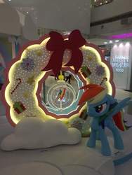 Size: 720x960 | Tagged: safe, photographer:henrychan, rainbow dash, pegasus, pony, g4, candy, candy cane, food, hong kong, irl, photo, present, solo, statue