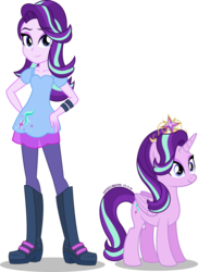 Size: 2520x3461 | Tagged: safe, artist:stellardusk, starlight glimmer, alicorn, human, pony, equestria girls, g4, alicornified, alternate universe, clothes, crown, cute, cutie mark, glimmerbetes, high res, human ponidox, jewelry, looking at you, pants, princess starlight glimmer, race swap, regalia, self paradox, self ponidox, simple background, smiling, solo, starlicorn, transparent background