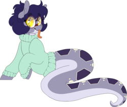 Size: 2221x1871 | Tagged: safe, artist:liefsong, oc, oc:licorice, lamia, monster pony, original species, snake, snake pony, :p, clothes, cute, glasses, simple background, sweater, tongue out, transparent background