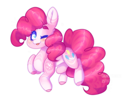 Size: 1920x1585 | Tagged: safe, artist:crunchycromch, pinkie pie, earth pony, pony, g4, alternate design, blushing, coat markings, cute, dappled, diapinkes, female, heart, mare, one eye closed, open mouth, simple background, solo, speedpaint available, transparent background, wink