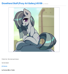 Size: 854x930 | Tagged: safe, artist:rockset, marble pie, earth pony, pony, equestria daily, g4, cropped, cute, drawfriend, female, holder's boulder, looking at you, marblebetes, mare, sethisto, sitting, smiling, solo, underhoof