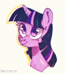 Size: 500x569 | Tagged: safe, artist:derrorro, twilight sparkle, pony, g4, bust, cute, female, mare, portrait, simple background, smiling, solo, twiabetes, white background
